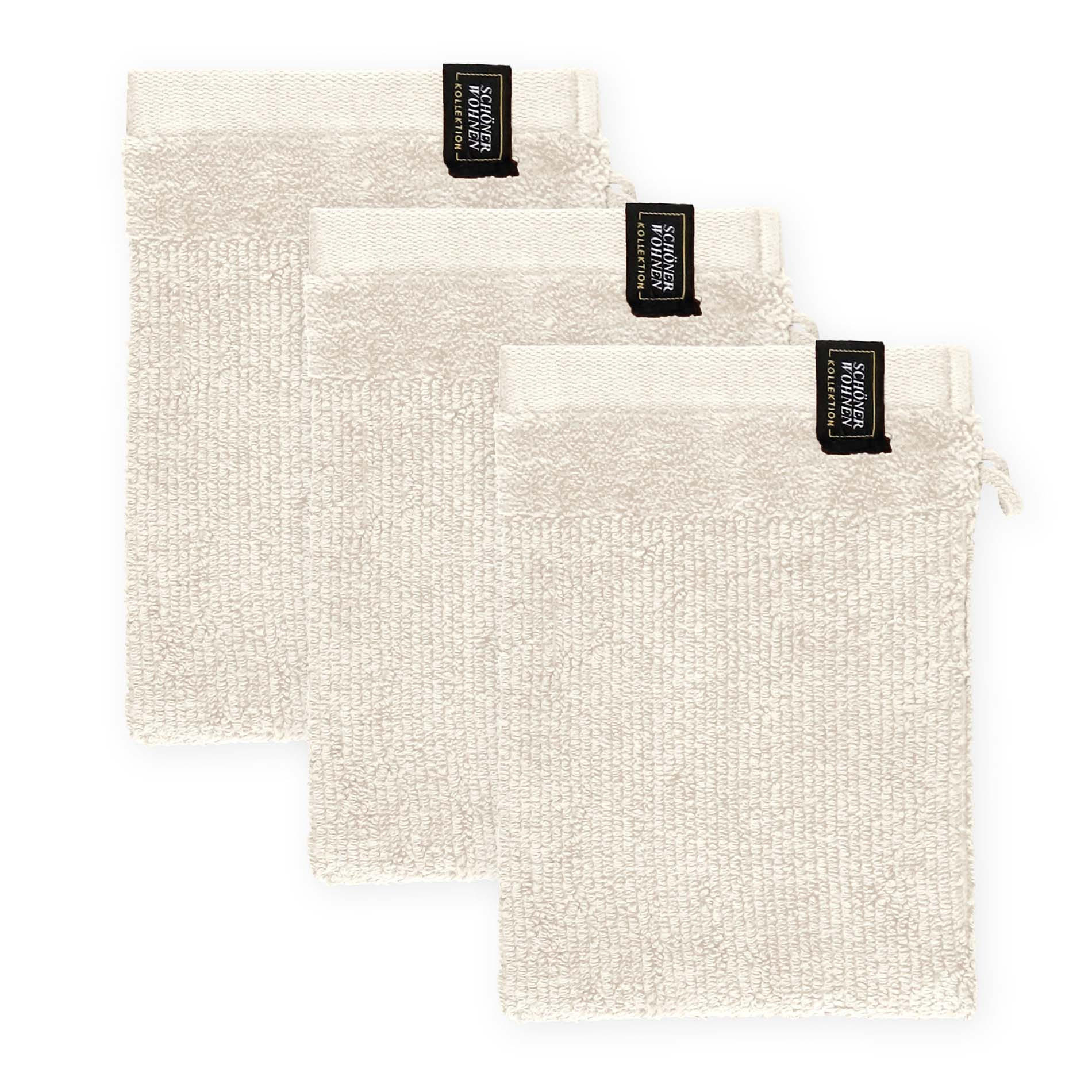 WASCHHANDSCHUH BAUMWOLLE SENSE 3ER SET - Creme, Textil (16/21cm) - Schöner Wohnen