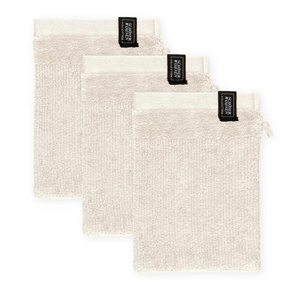 WASCHHANDSCHUH BAUMWOLLE SENSE 3ER SET - Creme, Textil (16/21cm) - Schöner Wohnen