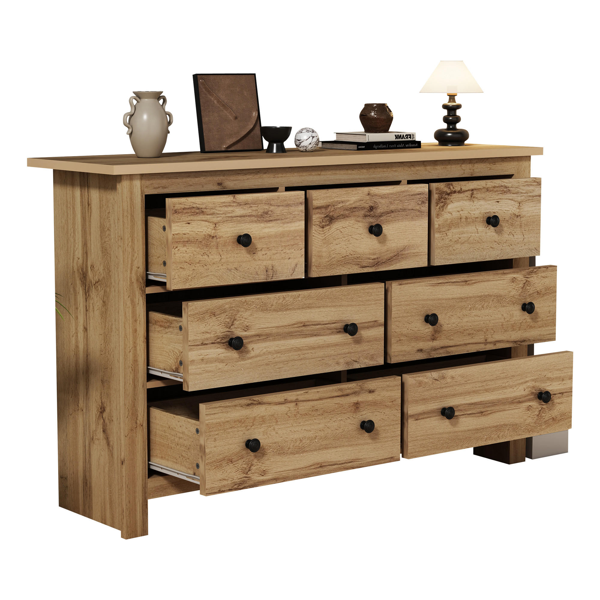 SIDEBOARD Holz 7 Schubladen Modern Stauraum Minimalistisch - Naturfarben, Holzwerkstoff (40/89/152cm) - FLIEKS