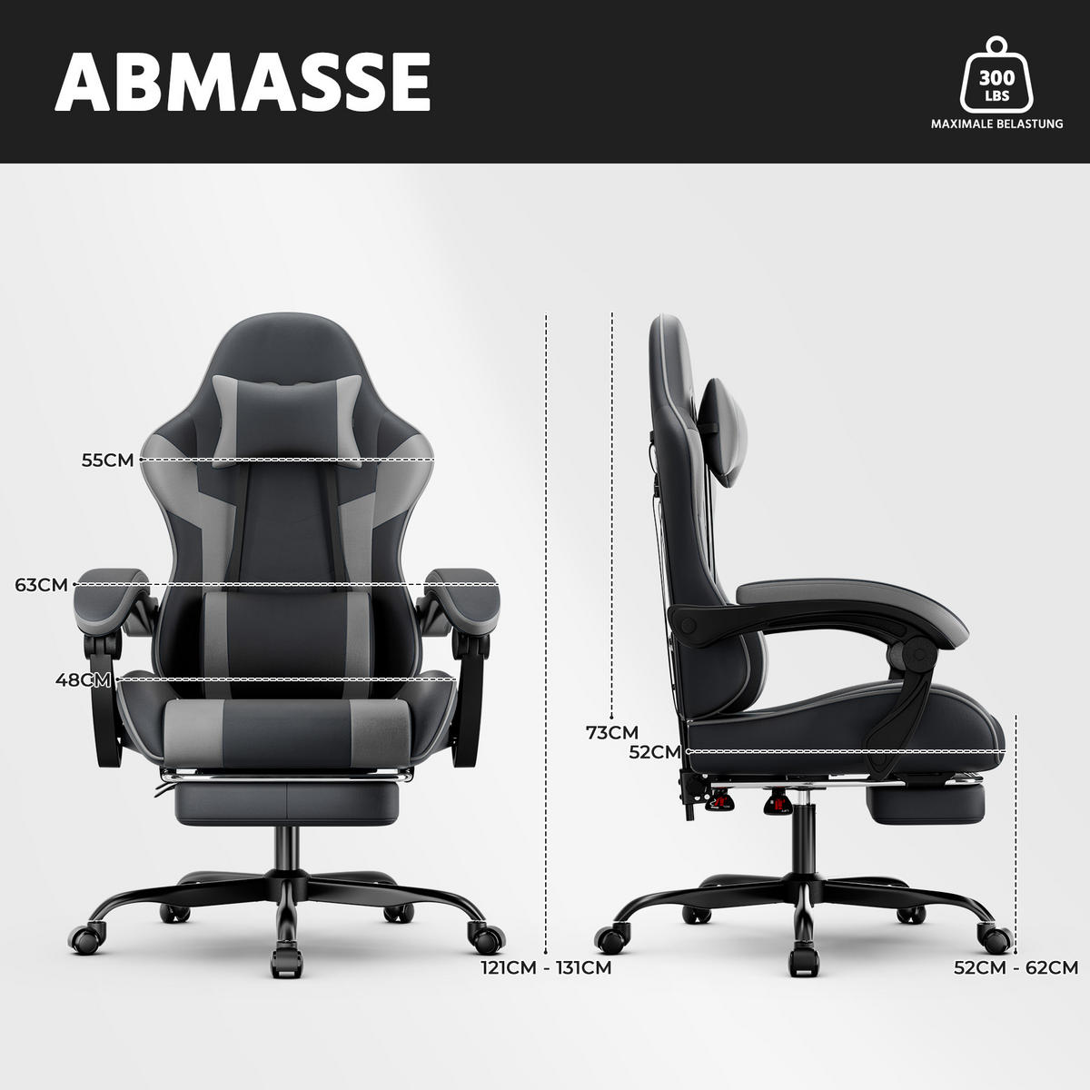 GAMINGSTUHL Schwarzgrau 58,5/63/120,5 cm - Schwarz, Metall (58.5/120.5/63cm) - PANGIVO