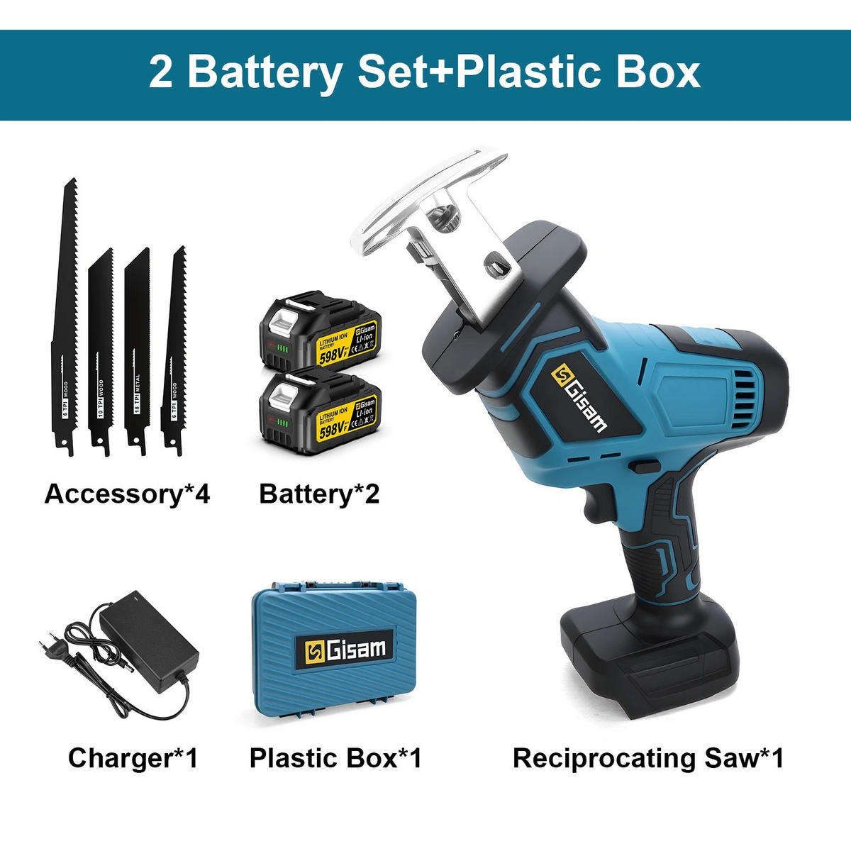 KETTENSÄGE 12.000 U/min bürstenlose 3600 W kabellose, Mit 2 Batterien - Blau, Metall (13/7/42cm) - Coonoor