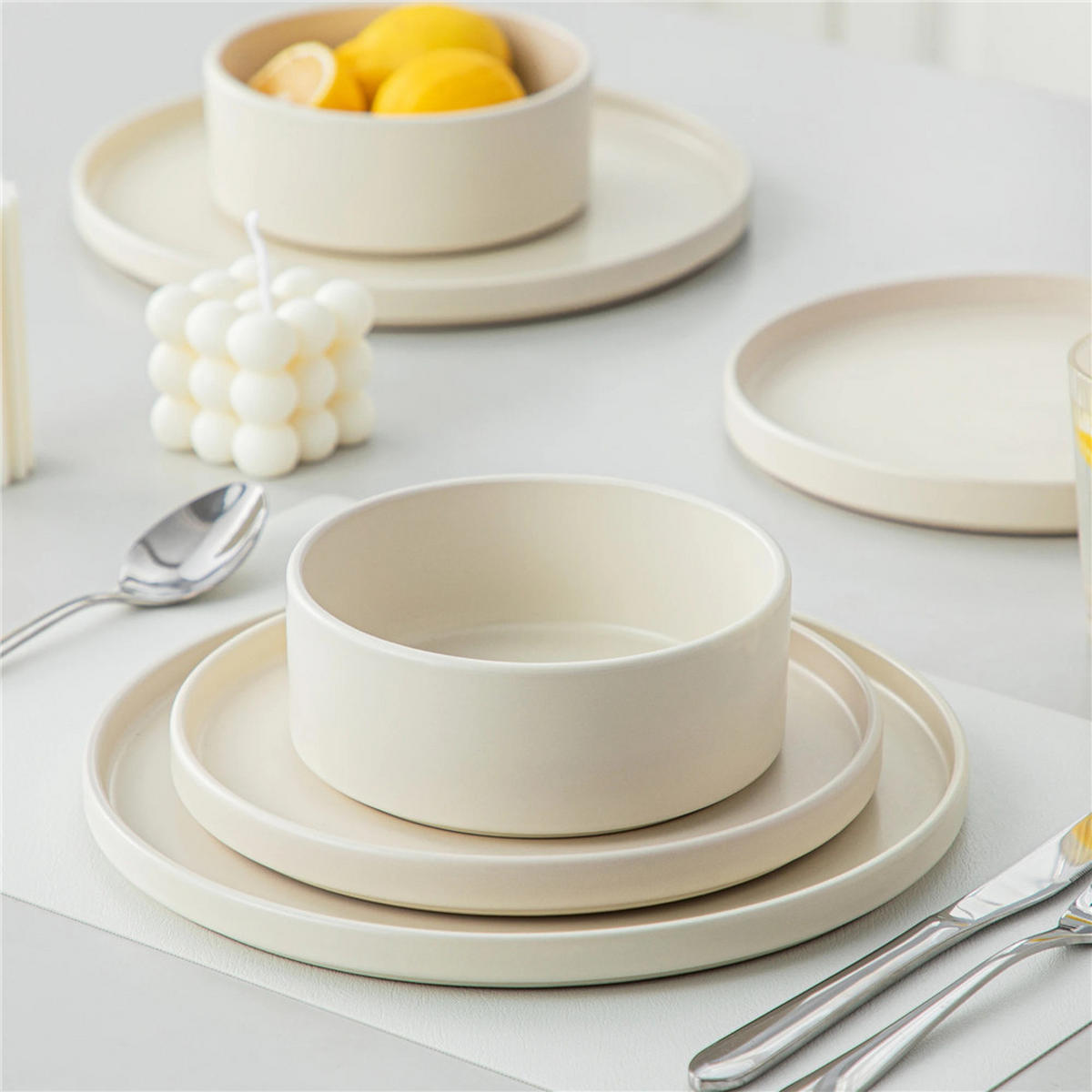 KOMBISERVICE 24-teilig Steinzeug Geschirrset für 8 Personen - Beige, Keramik (26.6/1.8/26.6cm) - Kaket