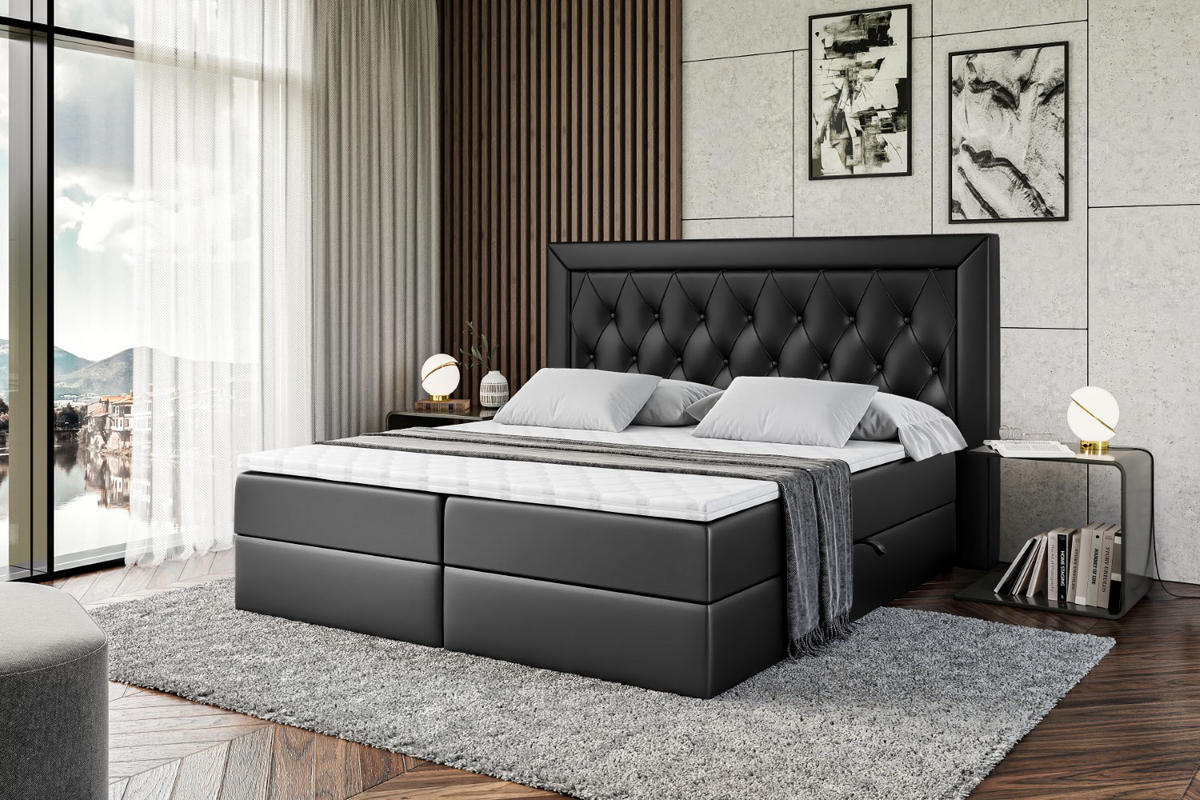 BOXBETT mit H4-Matratze und Lattenrost - NOEL - 120x200 Schwarz Hochglanz - Schwarz Hochglanz, Holzwerkstoff (120/200cm) - ALTDECOR