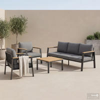 LOUNGESET - 4-teilig - Eukalyptus massiv / Polyester - Braun / Anthrazit - Braun/Grau, Holz/Textil - home24