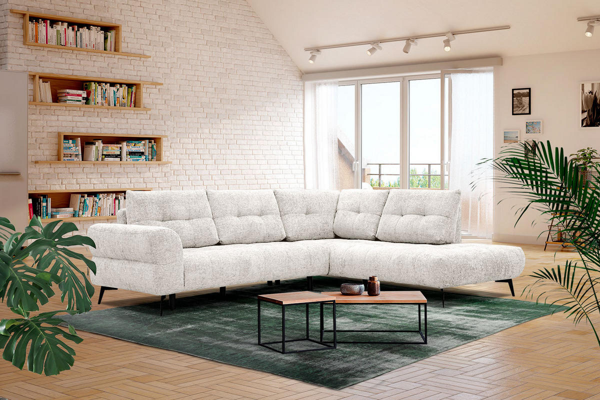 ECKSOFA SALVINI 5-Sitzer, ecru - Ecru/Schwarz, Holzwerkstoff/Textil (292/158cm) - Courtois Laville
