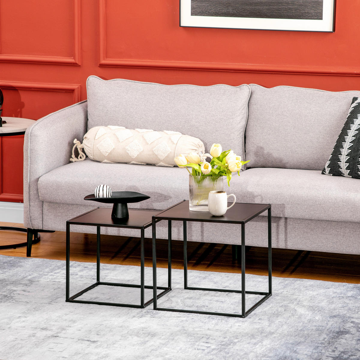 2ER-SET Couchtisch Beistelltisch für Wohnzimmer aus Stahlgestell Schwarz - Schwarz, Metall (40/40/40cm) - HOMCOM