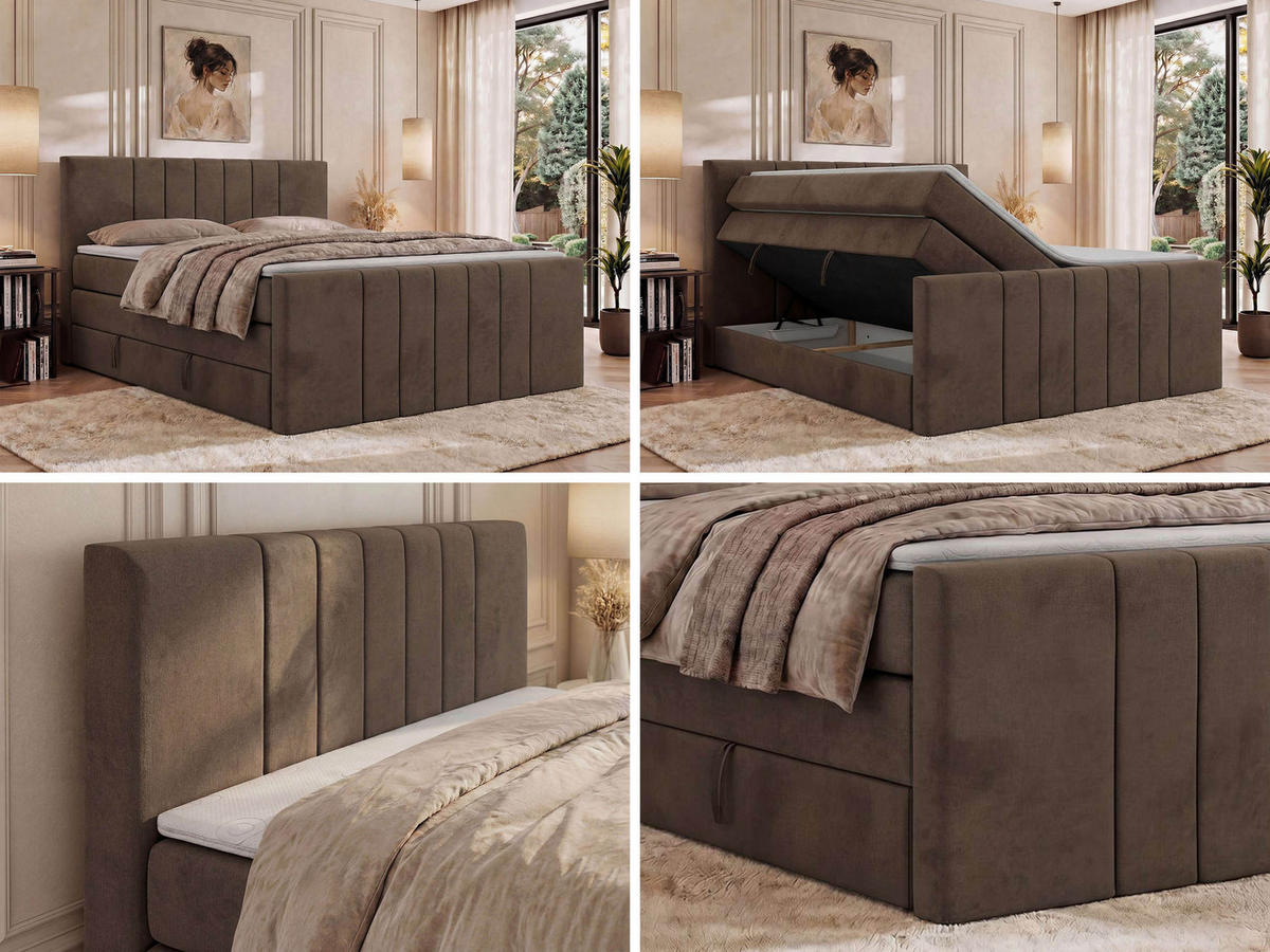 BOXSPRINGBETT INERO DUO KING 160/200 - Braun Velvet - Topper T25 - H4 - Schwarz/Braun, Kunststoff/Textil (160/200cm) - MKS