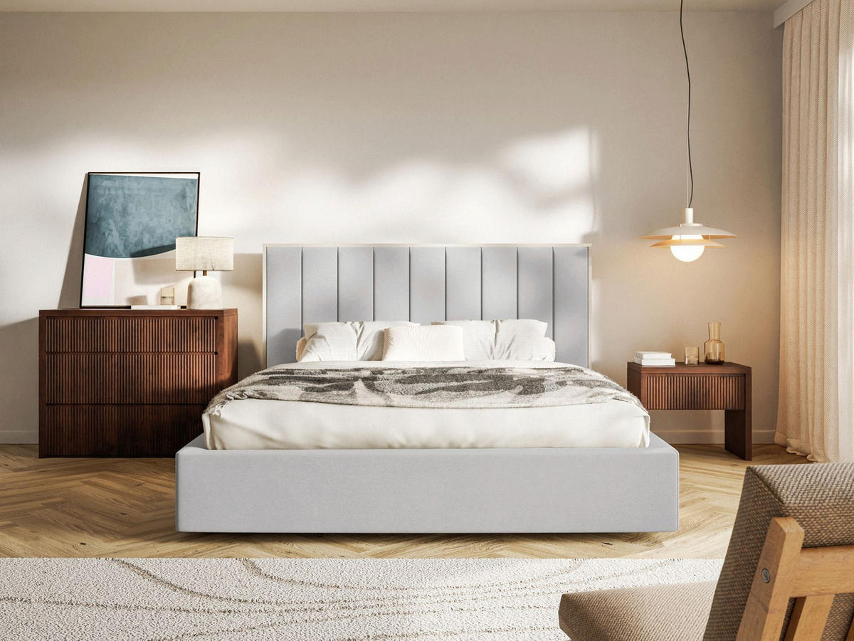 POLSTERBETT Togents Hellgrau mit Veloursbezug und Bettkasten, 140x200 cm - Hellgrau, Textil (140/200cm) - Selsey