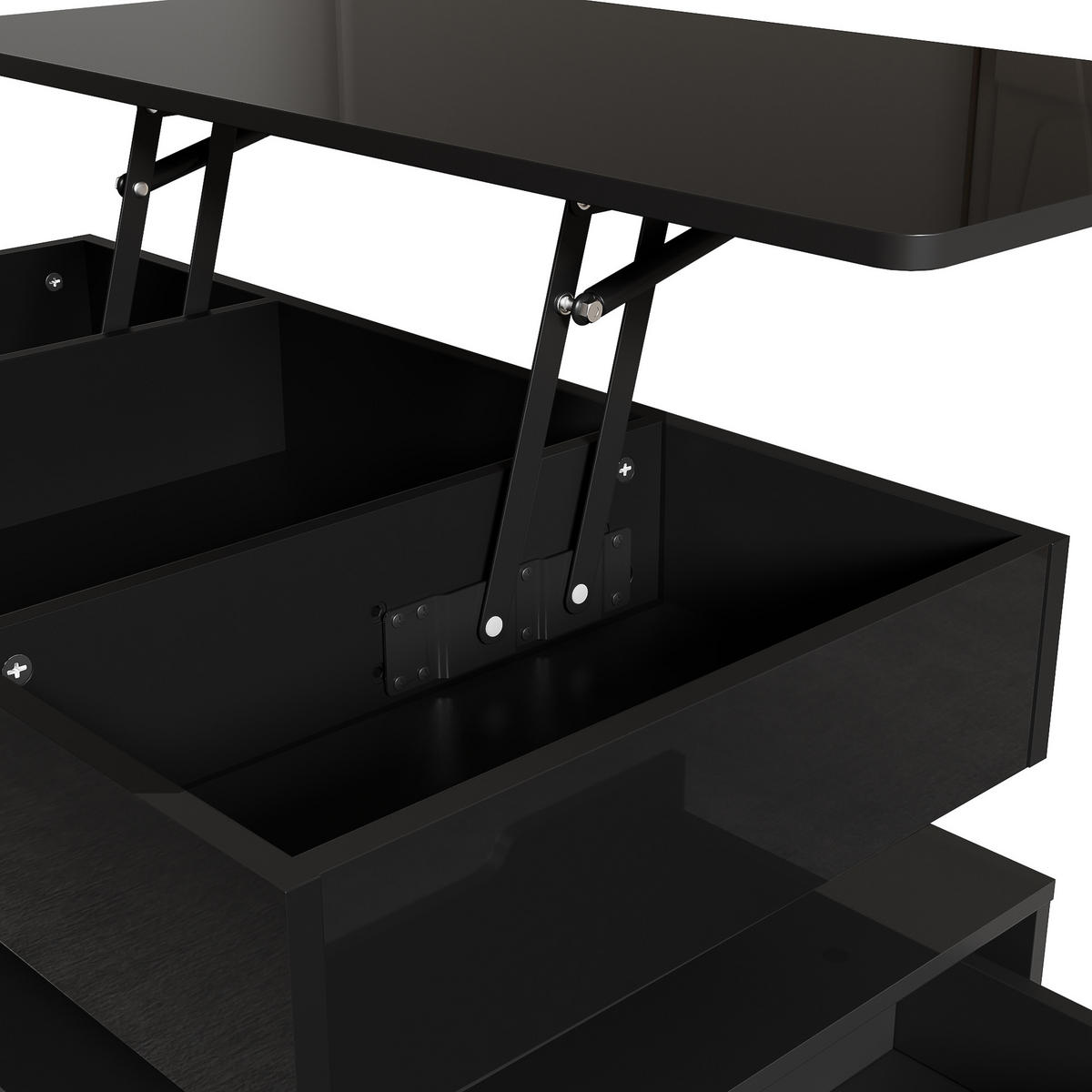 COUCHTISCH Schwarz 90/48/42,5 cm mit LED-Beleuchtung und Hubfunktion - Schwarz, Holzwerkstoff (48/90/42.5cm) - PANGIVO
