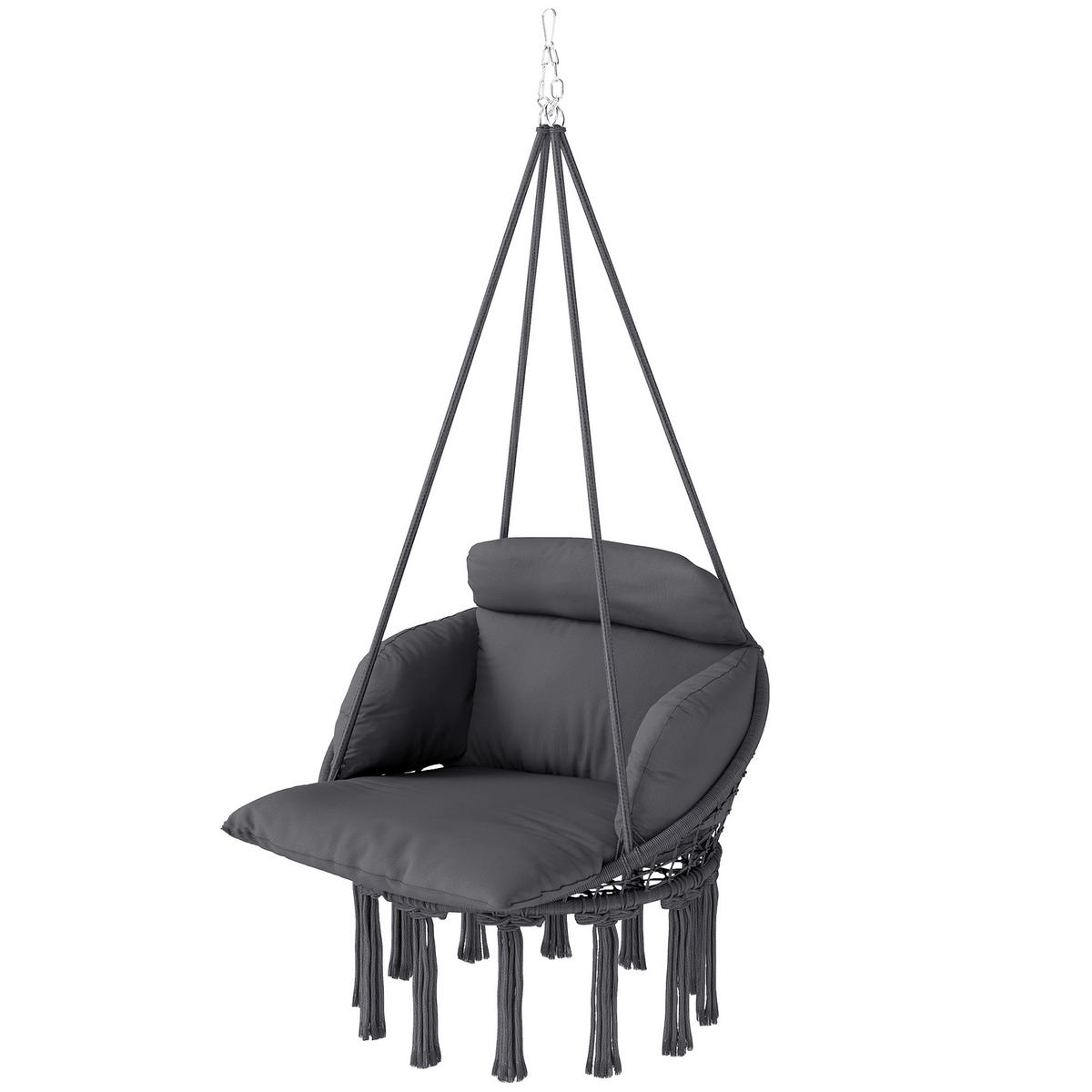 HÄNGESESSEL DE-15321 80/60/40 cm mit Polster und Fransen Dunkelgrau - Dunkelgrau, Metall (60/40/80cm) - ComfortXL