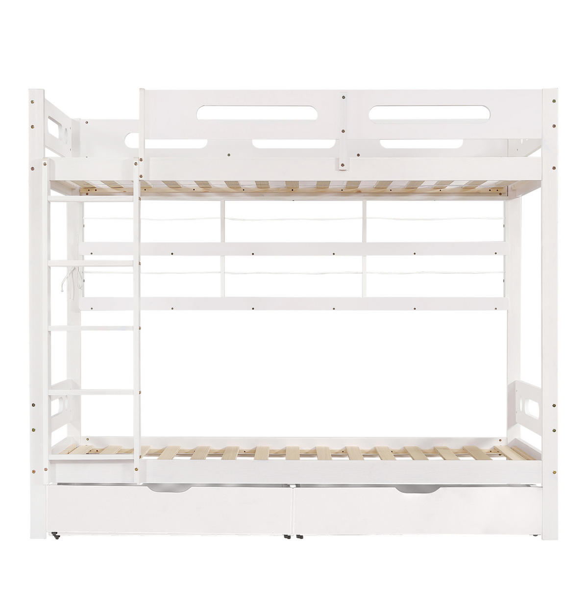 ETAGENBETT 90/200 cm Weiß/Natur mit offenem Regal und 2 Schubladen - Weiß, Holz (90/200cm) - MIVRAY