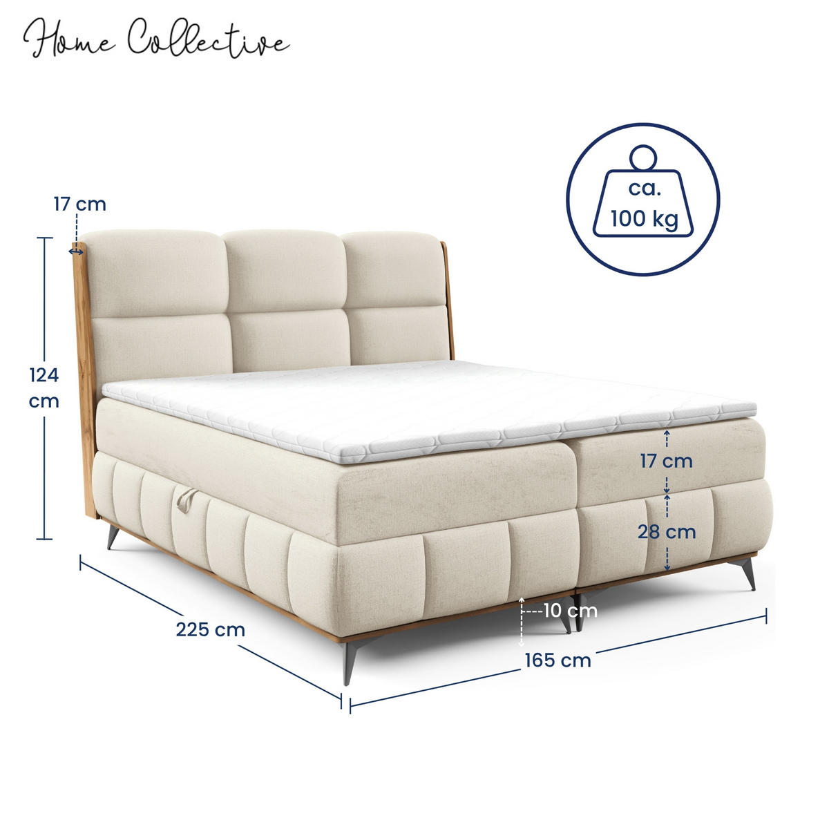 BOXBETT mit Stauraum und Topper 160x200 cm in Creme - Creme, Metall (160/200cm) - Home Collective
