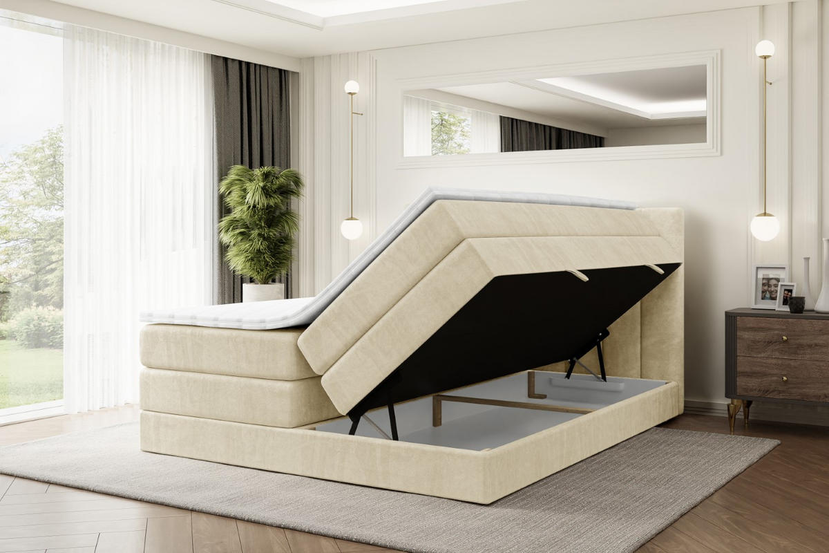 BOXSPRINGBETT OTTA KING - 200x200 - H3/H4 - Beige - Beige, Holzwerkstoff (200/200cm) - ALTDECOR