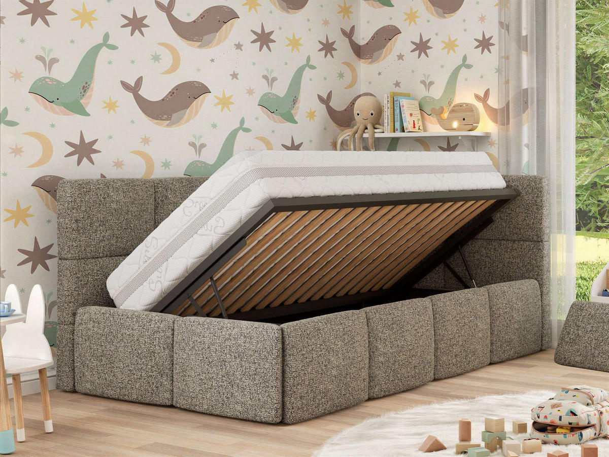DĚTSKÁ POSTEL ARVO ALTA 90/200 - Šedá Strukturovaná látka - Pravá - šedá, textil (90/200cm) - MKS