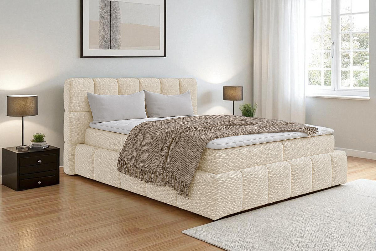 BOXSPRINGBETT AURA mit Topper und Bettkasten, Beige, H3 Bonell, 120x200 cm - Beige, Textil (120/200cm) - KS Home Concept