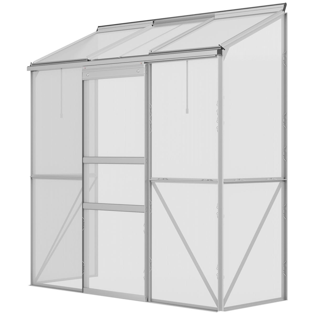 ANLEHNGEWÄCHSHAUS DE-12001 mit Schiebetür & 5-stufigen Dachfenstern Silber - Transparent, Kunststoff (68/196/192cm) - ComfortXL