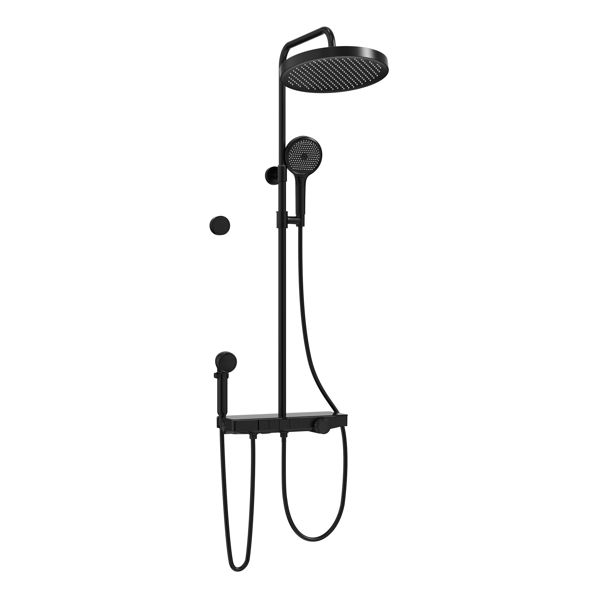 ÜBERKOPFBRAUSESET mit Handbrause Thermostat Schwarz - Schwarz, Metall (40/113/58cm) - EMKE
