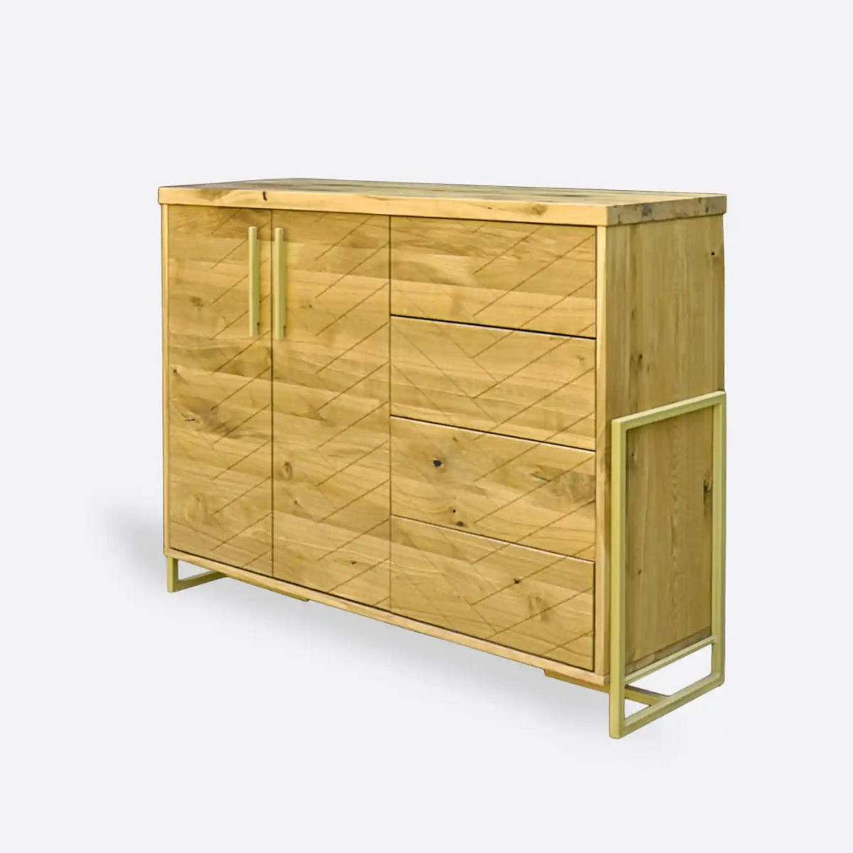 KOMMODE aus Eichenholz mit Fischgrätmuster 130 cm breit CARIN - Eichefarben, Holz (130/100/40cm) - Rawood Furniture