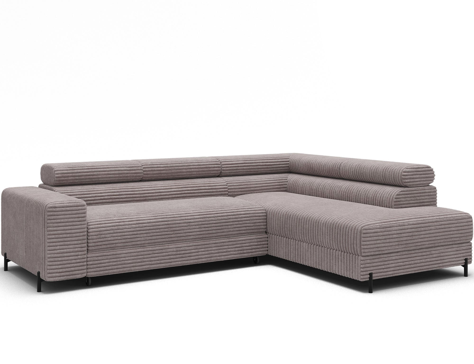 ECKSOFA COLESIO L-Form, Schlaffunktion, Bettkasten, verstellbare Kopfstützen, Wellenfederung, Metallfüße, breiter Cordstoff - Schwarz/Grau, Kunststoff/Metall (204/269cm) - Wohnideebilder