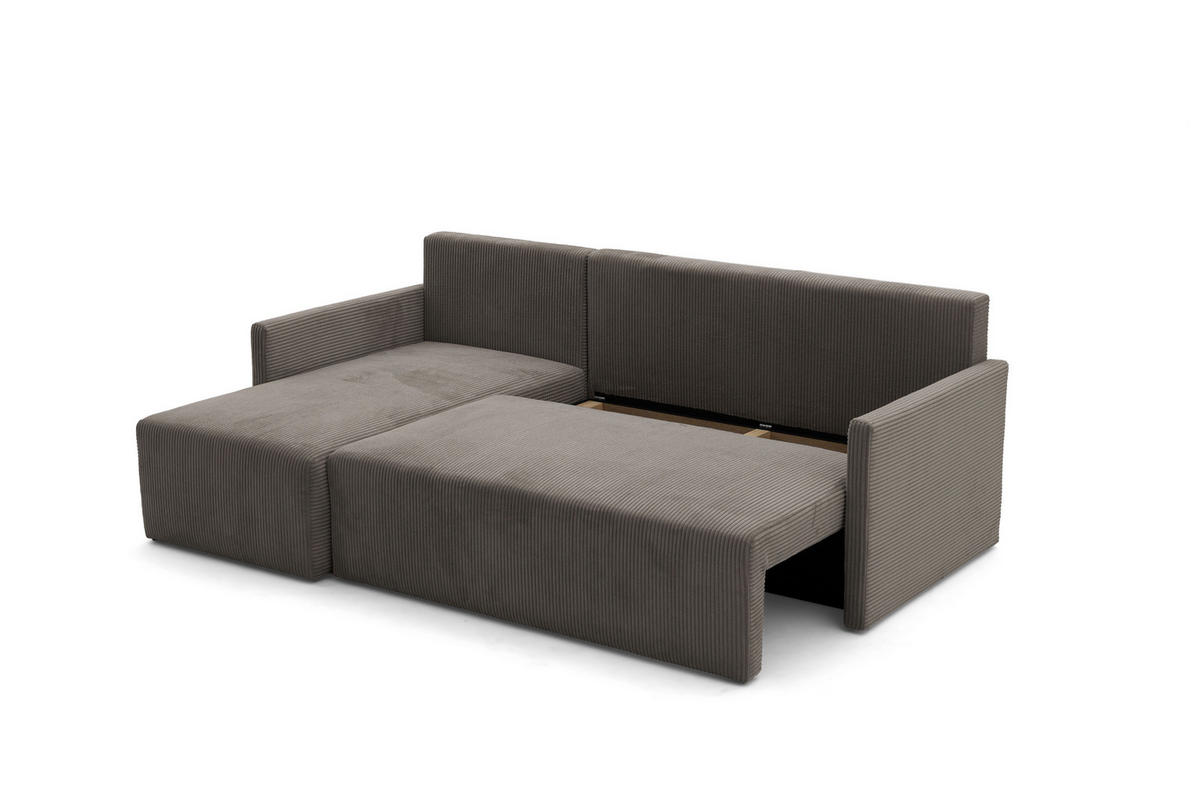 ECKSOFA GARDA L Links mit Schlaffunktion 132x198 Cord Hellbraun - Hellbraun/Schwarz, Holz/Kunststoff (209/145cm) - Muffo