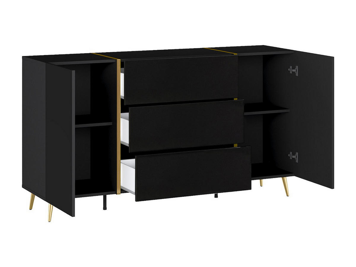 SIDEBOARD mit 2 Türen & 3 Schubladen - Schwarz glänzend & Goldfarben - MARZIALO - Schwarz, Holz (158/87.2/41cm) - Vente-Unique