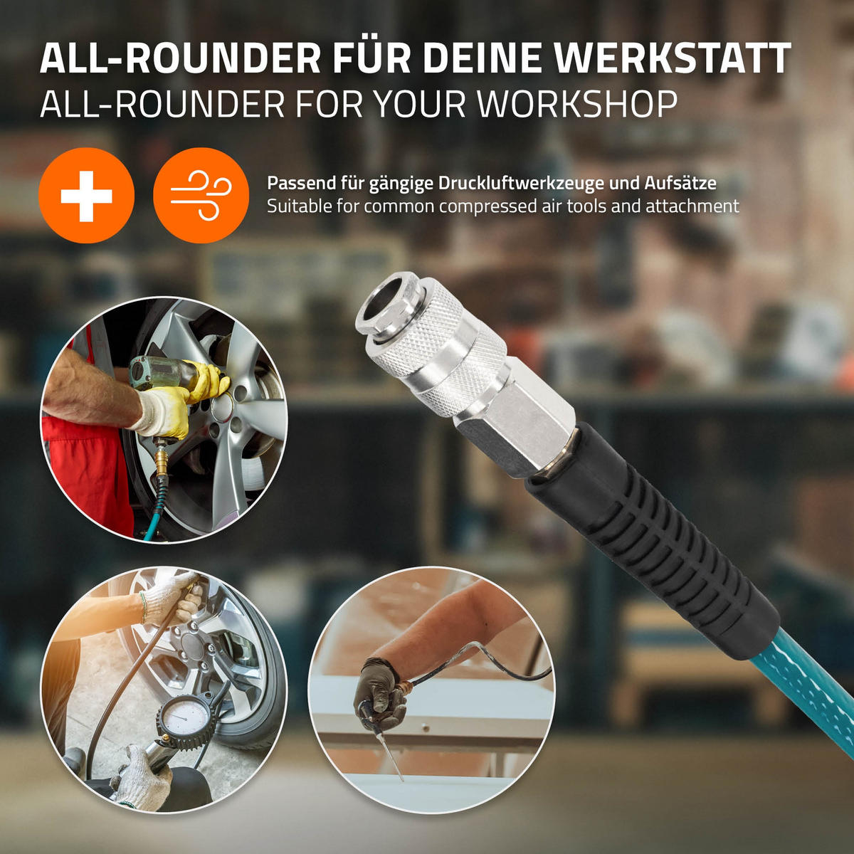 DRUCKLUFTSCHLAUCHTROMMEL 20m+2m - Grau, Kunststoff (17/34.5/47cm) - ECD-Germany