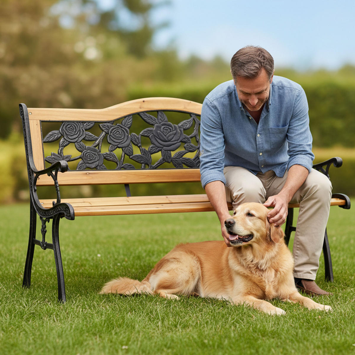 GARTENBANK ROSA Schwarz 125 x 76,5 x 52 cm - Schwarz/Braun, Holz/Metall (125/76.5/52cm) - Akord