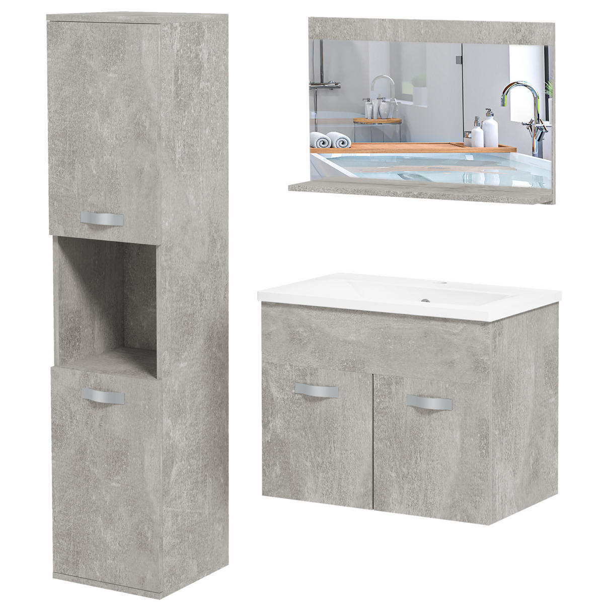 BADEZIMMER 4-teilig DE-17305 Grau - Grau, Holzwerkstoff (30/131.5/30cm) - ComfortXL