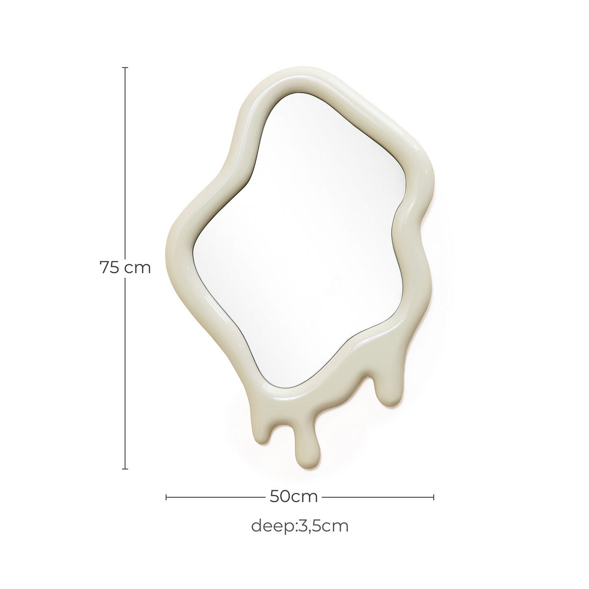 ASYMMETRISCHER Spiegel mit Holzrahmen 75×50 cm - Creme, Glas/Holz (50/3.5/75cm)