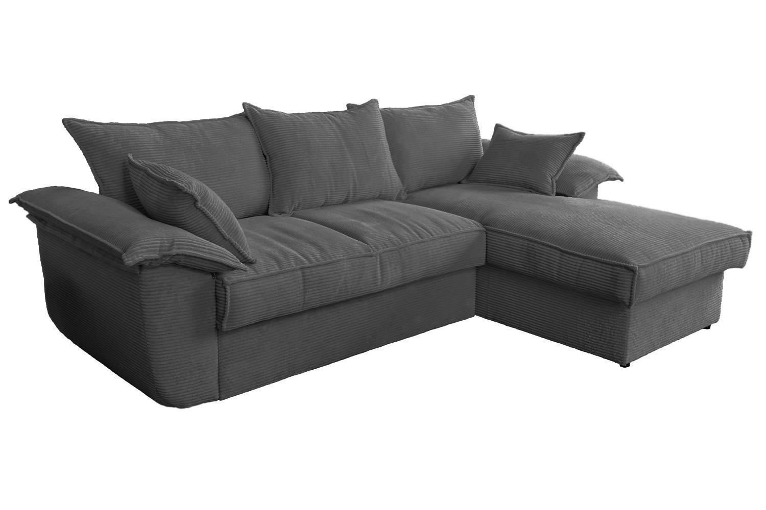 ECKSOFA DAMETO Grau Cord - Schwarz/Grau, Kunststoff/Textil (266/174cm) - KAWOLA