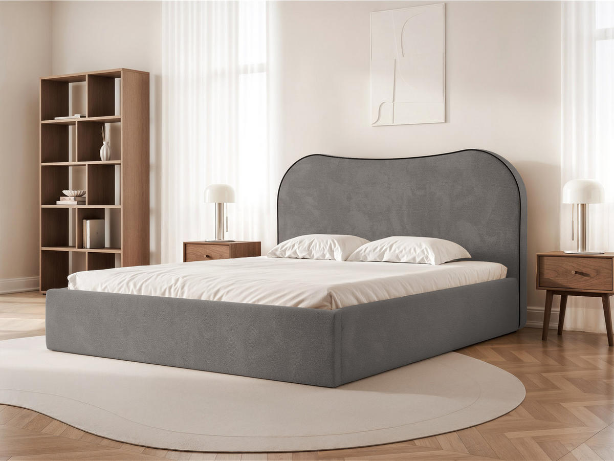POLSTERBETT Rotello 160x200 cm Dunkelgrau Chenille Stoff – (Bettkasten, Lattenrost) - Dunkelgrau, Holz/Holzwerkstoff (160/200cm) - Ravio