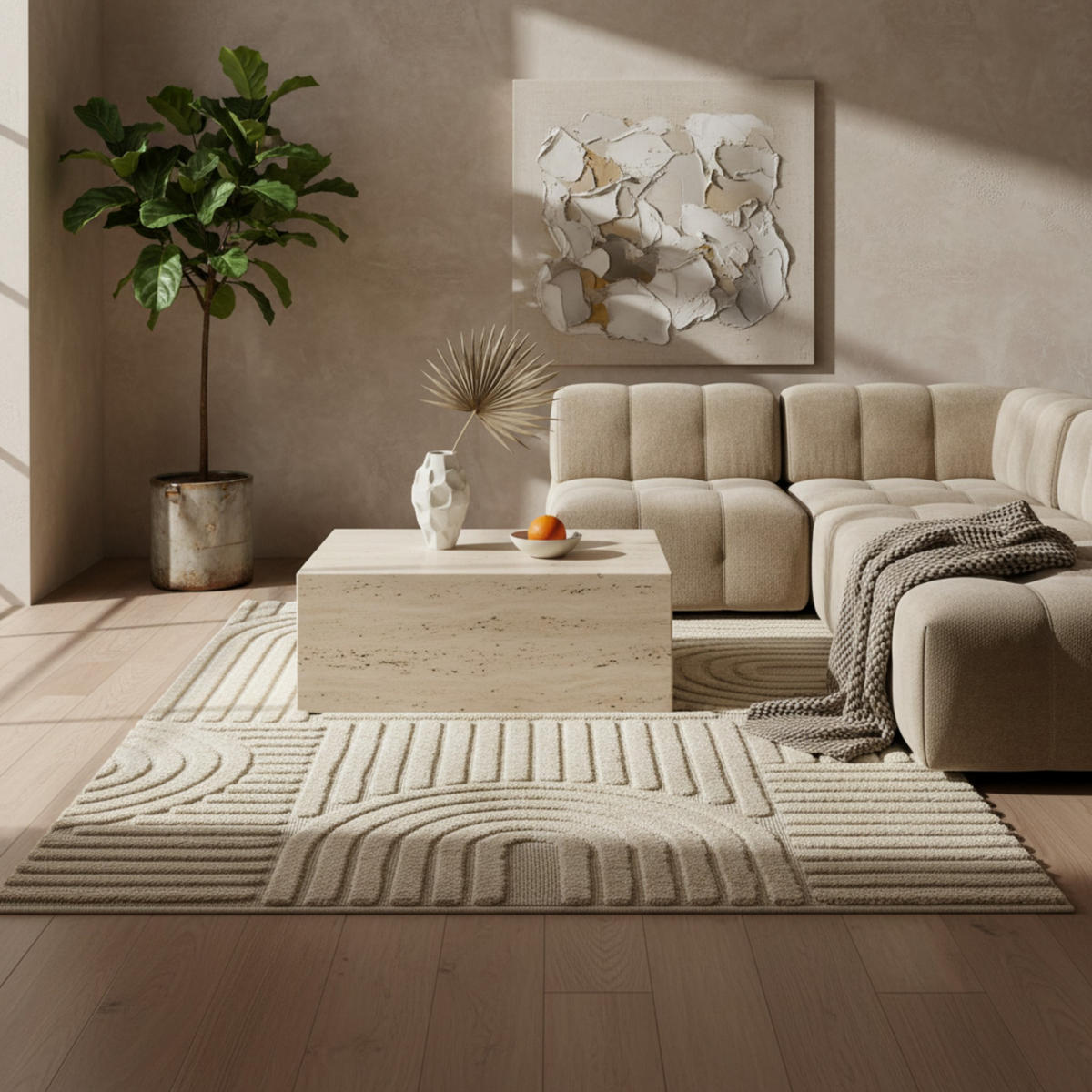 TEPPICH 3D-Effekt Skandinavischer Boho Skulptural Waschbar Esszimmer Beige 240x340 cm – RIGI - Beige, Textil (340/240cm) - KADIMA DESIGN