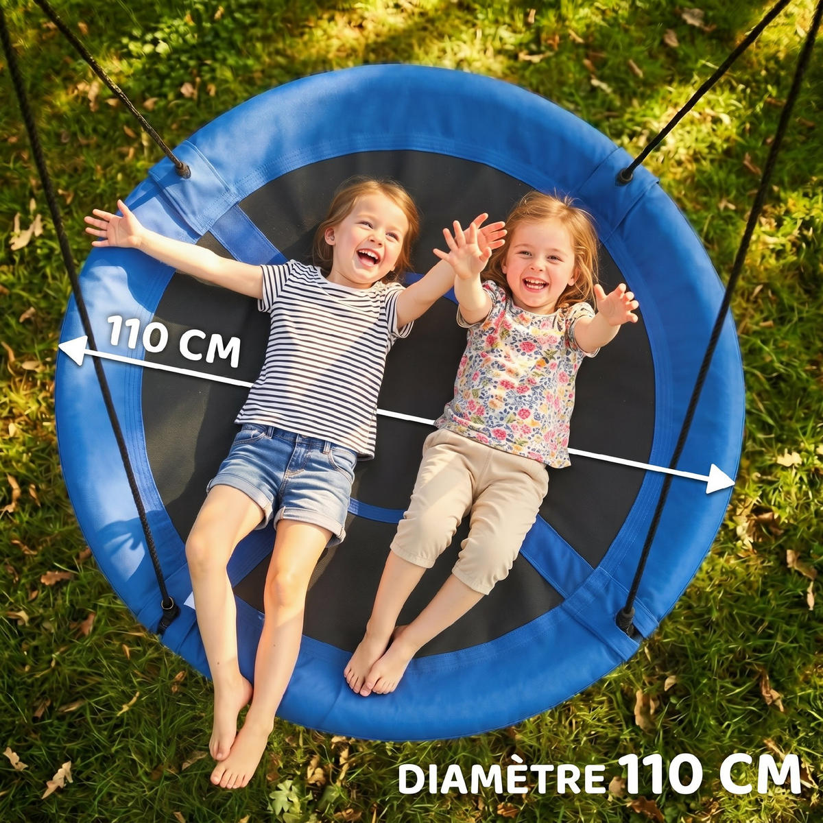 NESTSCHAUKEL DE-17962 Ø 110 cm im Korb-Design mit 4 Ringen Blau - Blau, Textil (110/110cm) - ComfortXL