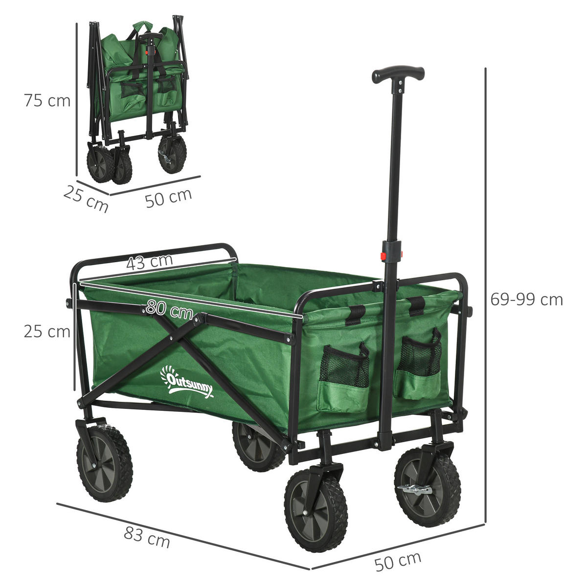 GARTENWAGEN DE-18772 klappbar mit 40 kg Tragfähigkeit Dunkelgrün - Dunkelgrün, Metall (50/99/83cm) - ComfortXL