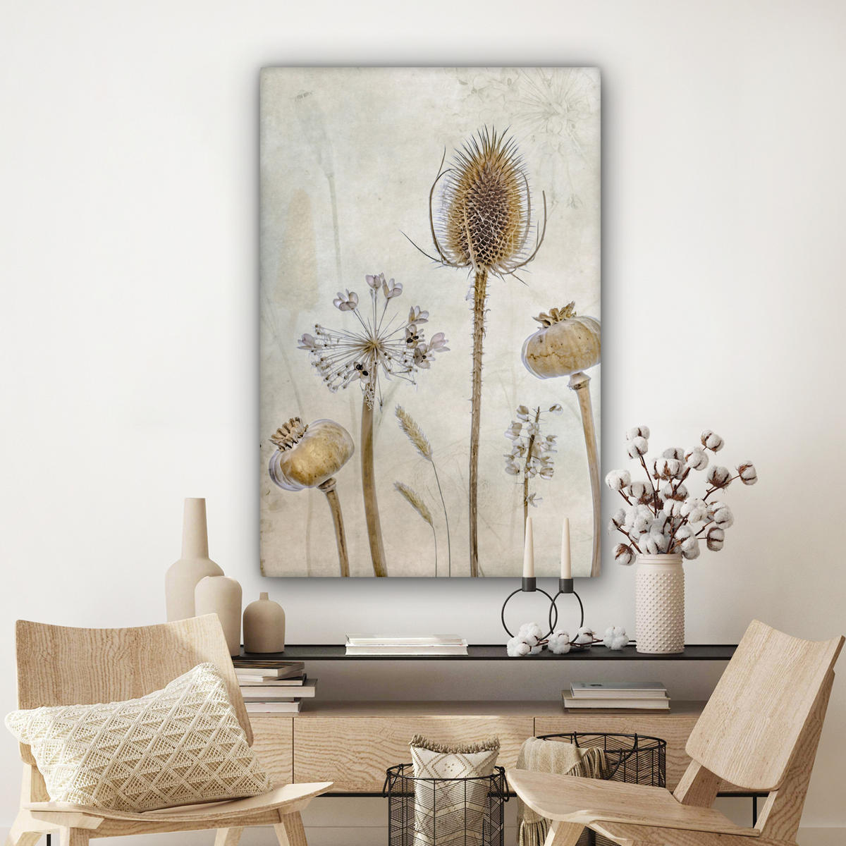 LEINWANDBILD Blumen - Aquarell - Stilleben - Braun - Vintage 80x120 cm - Beige, Textil (80/120cm) - MuchoWow