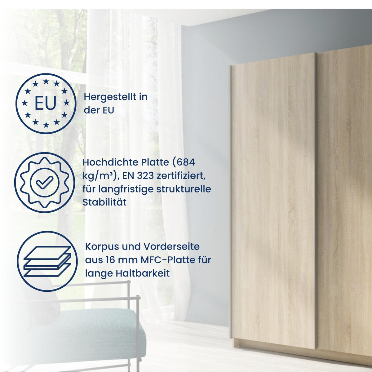 SCHWEBETÜRENSCHRANK 2-Türen 150 cm in Sonoma - Sonoma Eiche, Holzwerkstoff (62/198.5/150.6cm) - Home Collective