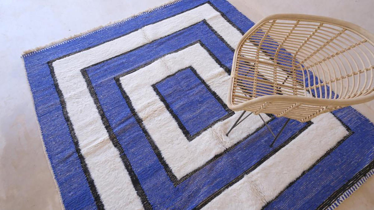 BERBERTEPPICH aus Marokko modern aus Wolle blau - Blau, Naturmaterialien (233/247cm) - AFK Living