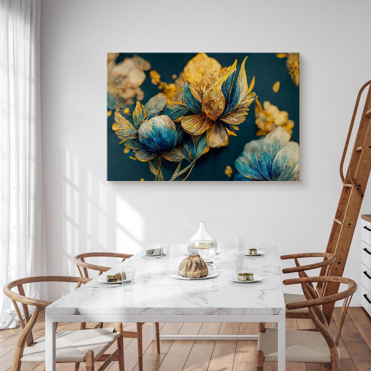 LEINWANDBILD Abstrakte Blumen 3D Glamour Stil 40cm x 30cm - Türkis/Blau, Textil (40/30cm) - Muralo