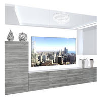 WOHNZIMMERWAND Schrankwand mit LED Weiß ganzes Oberteil / Glamourholz - Weiß/Grau, Holz (250/180/36cm) - B BELINI GROUP