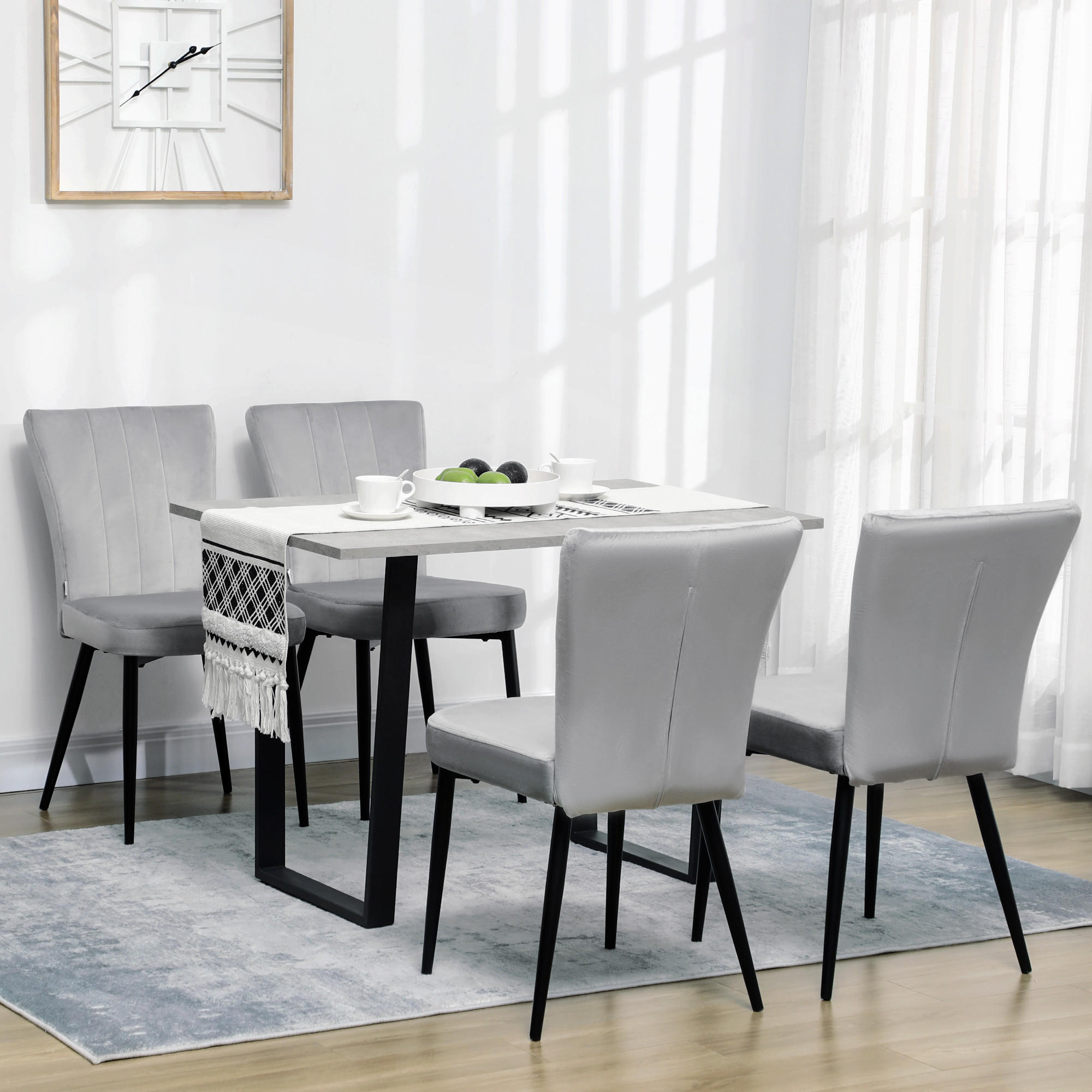 ESSZIMMERSTUHL, 4er-Set Küchenstühle, Essstuhl mit Rückenlehne, Samtoptik Grau - Grau, Kunststoff (65/87/46cm) - HOMCOM