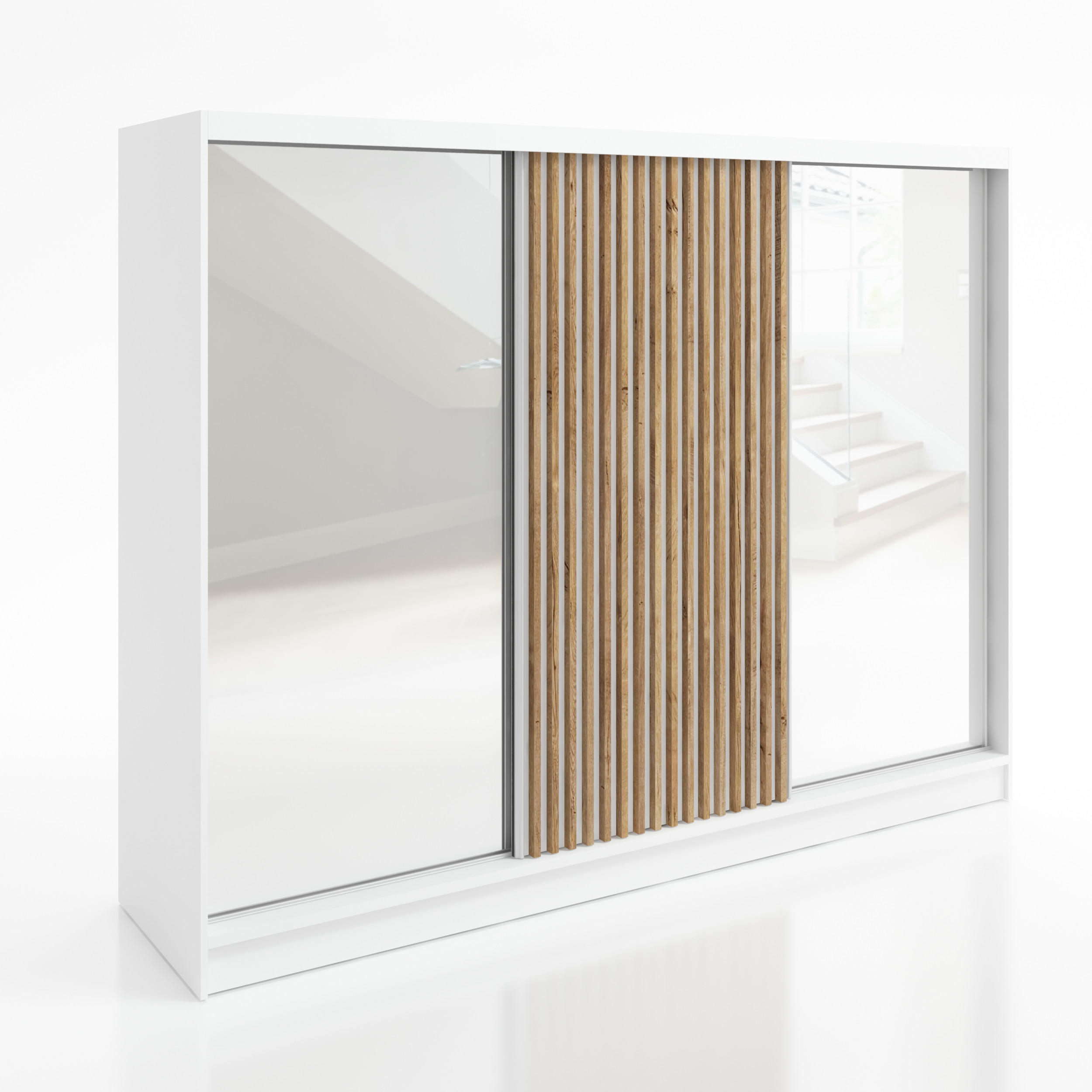 A&J MöbelLand Schwebetürenschrank Weiß 200x215x59.5 cm