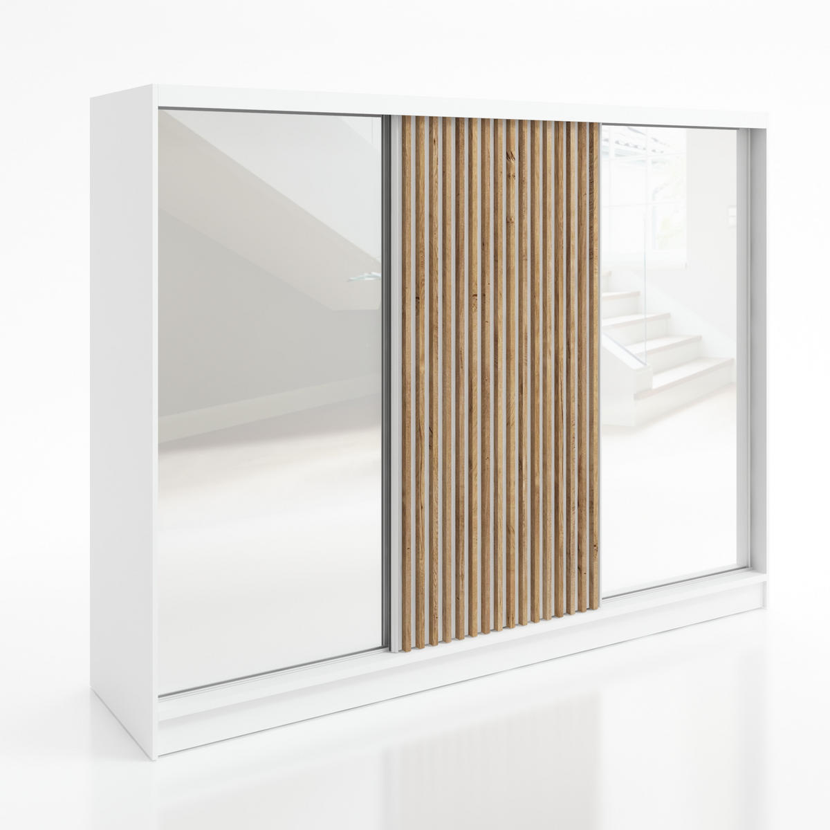 SCHWEBETÜRENSCHRANK 200 CM DIVER Farbe: Weiß - Weiß, Holzwerkstoff (200/215/59.5cm) - A&J MöbelLand