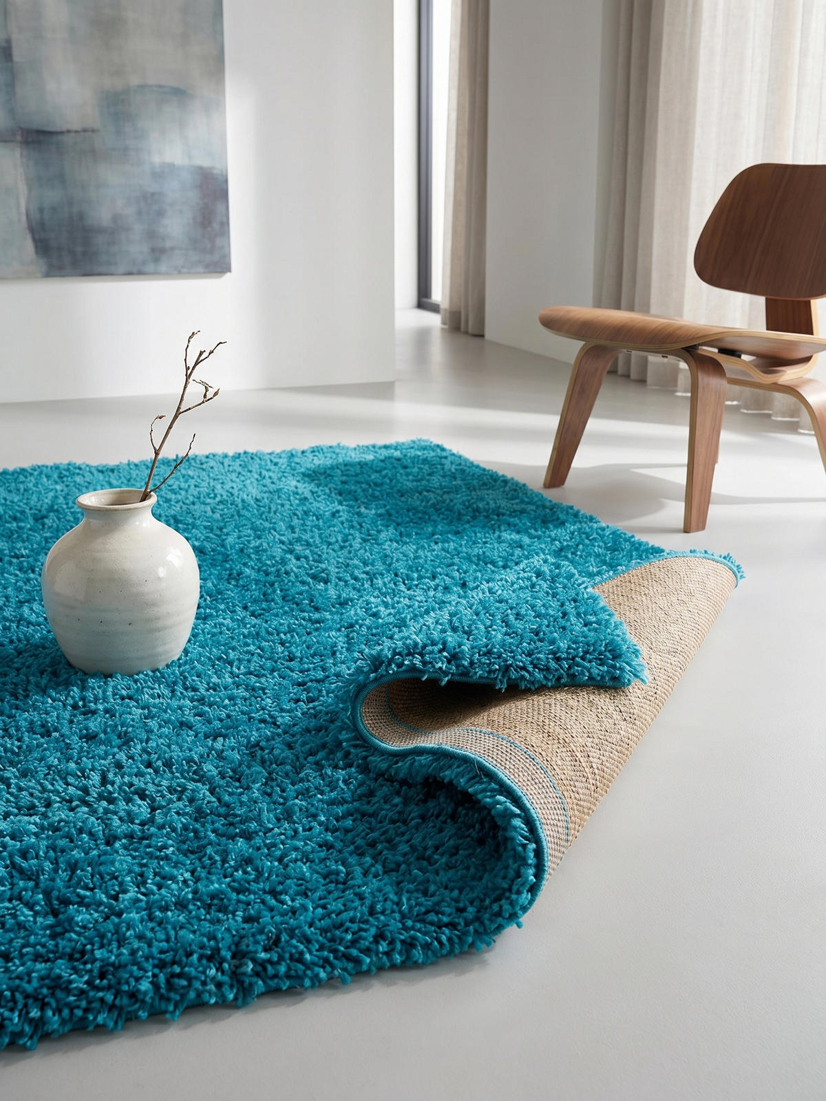 TEPPICH Hochflor Unifarben Polypropylen Wohnzimmer Shaggy Türkis Rechteckig 120x170 - Blau, Textil (170/120cm) - KADIMA DESIGN
