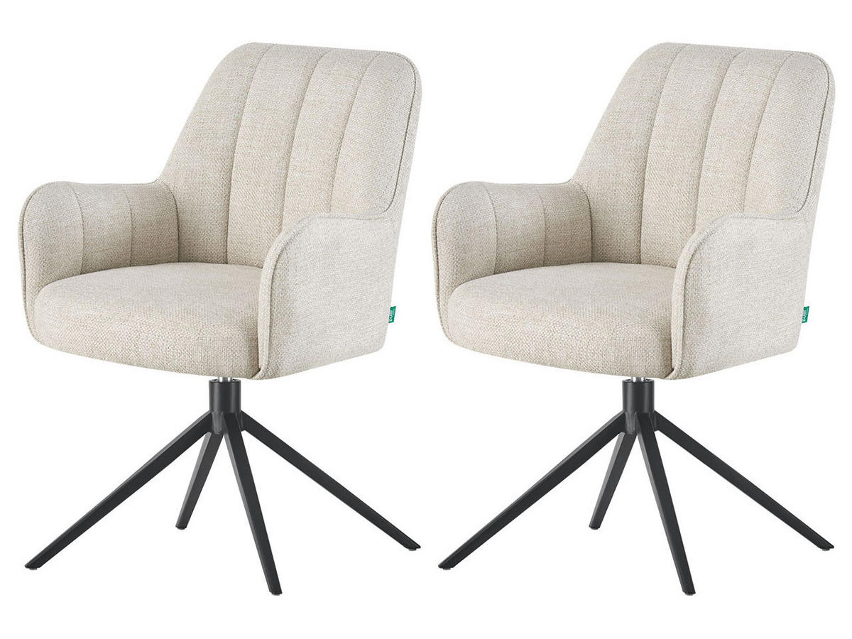 ESSZIMMERSTUHL THOMAS-ZARA 2er-Set 360°drehbar - Creme, Textil (58/88/62cm) - DUBI Möbel