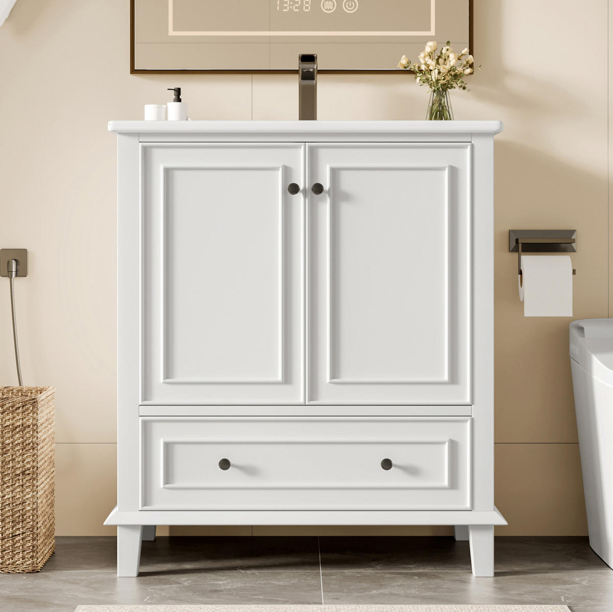 BADEZIMMERSCHRANK mit Waschbecken 76 x 46 x 87 cm Weiß - Weiß, Holzwerkstoff (46/87/76cm) - Beauniv
