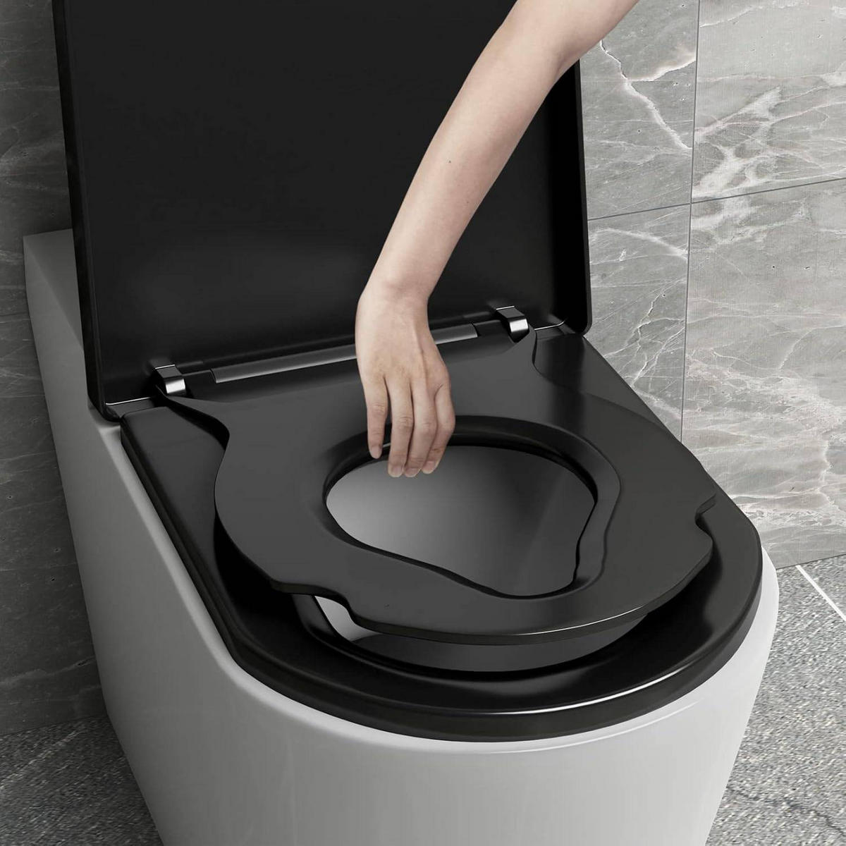 WC SITZ mit Absenkautomatik, Toilettendeckel mit Kindersitz - Schwarz, Kunststoff (36/4.4/45cm) - Woltu