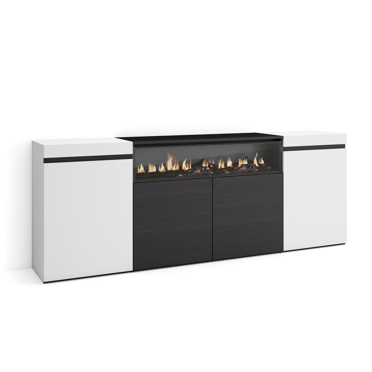 SIDEBOARD Elektrokamin, weiß und schwarz, 200/35/75cm - Multicolor/Schwarz, Holzwerkstoff (200/75/35cm) - Skraut Home