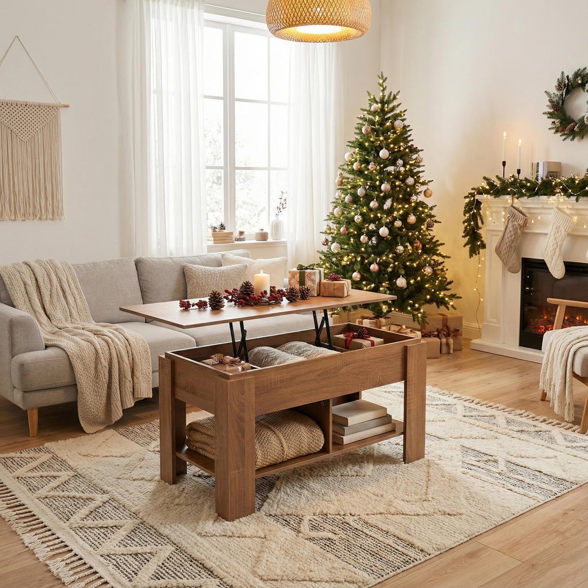 COUCHTISCH mit Lift-Top, Stauraum und Ablagefach, Eiche Optik - Braun, Holz (96/50/47cm) - Urban Meuble