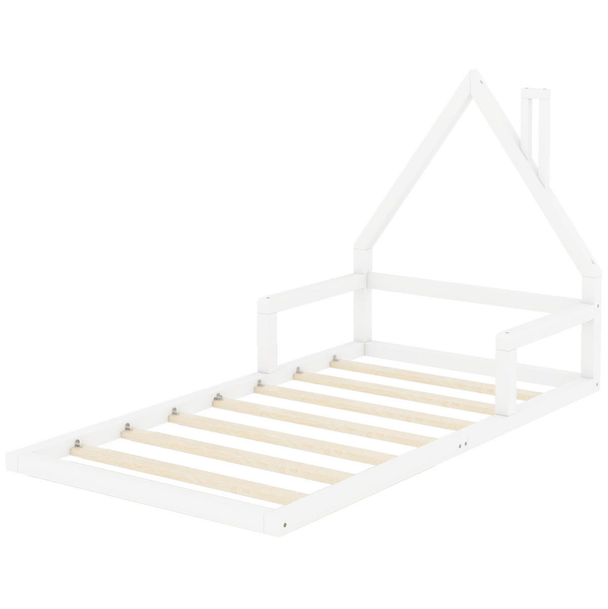 HAUSBETT 90/200 cm Hausform Weiß aus Kiefer massiv - Weiß, Holz (90/200cm) - OKWISH
