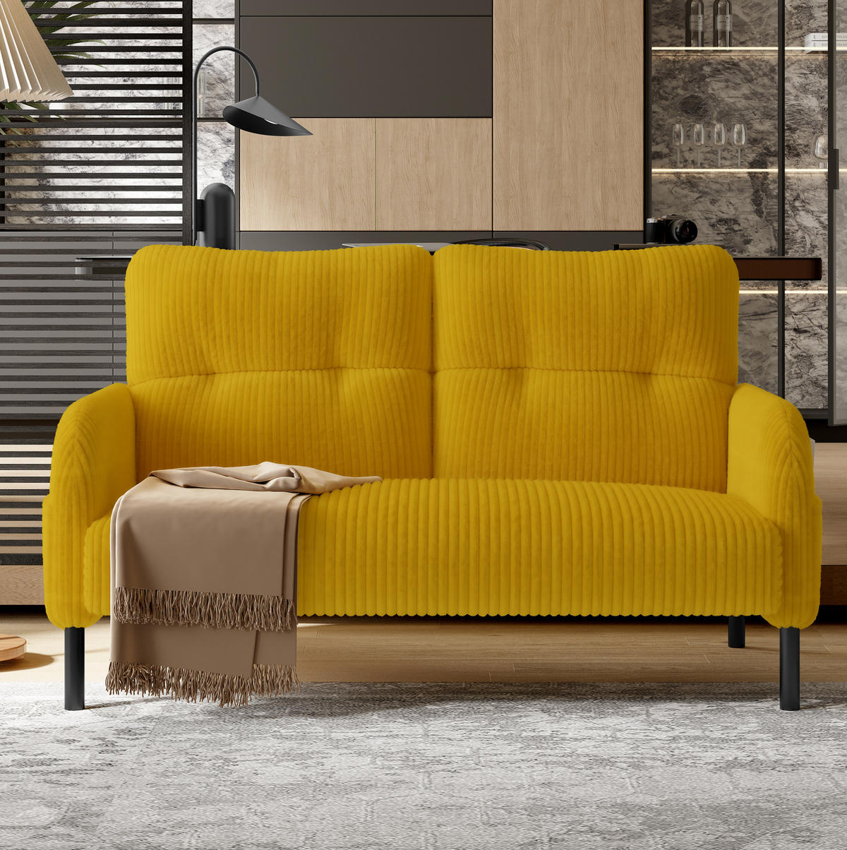 SOFA 2-Sitzer Cord 120 x 75 x 79 cm Gelb - Gelb, Holzwerkstoff (120/79/75cm) - Meubliv